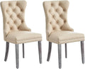 Kiztir Leather Dining Chairs Set of 2, Upholstered Dining Chair with Nailhead Trim and Solid Wood Legs, Luxury Wingback Dining Side Chair for Living Room, Bedroom, Kitchen (Beige)