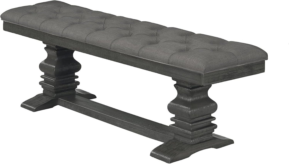 MAKLAINE Dining Bench, Dark Gray Linen Fabric Upholstery, Tufted Seats, 70 in...