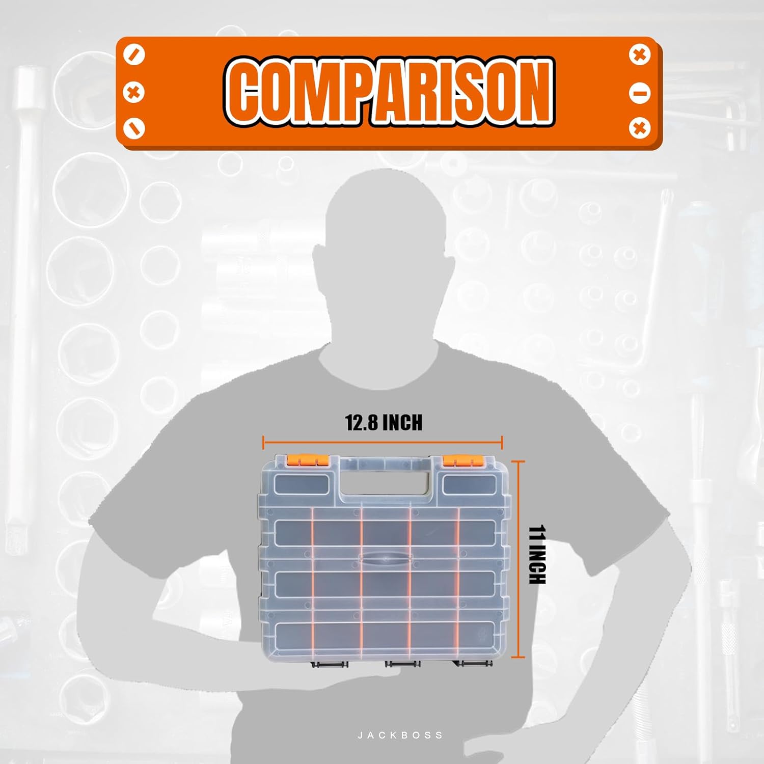 Tool Box with Transparent Lid, Double Side 34-Compartments Organizer Box with Removable Dividers for Hardware, Screws, Bolts, Nails, Beads, Jewelry and Fishing Accessories, Orange, 2 Packs