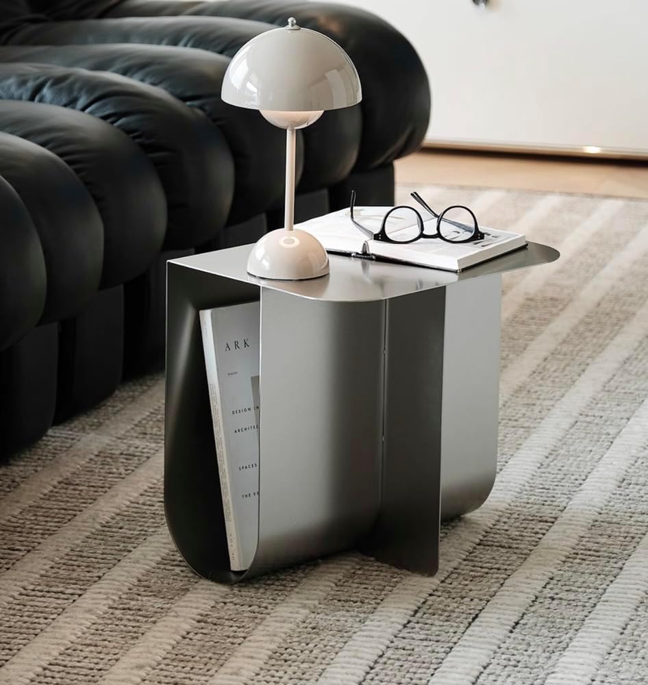 Modern Stainless Steel Side Table, Minimalist Storage Coffee Table,Accent Tab...