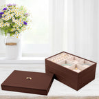 Voova Stackable Jewelry Organizer Tray with Lid, PU Leather Jewelry Storage Holder for Drawer Inserts, Jewellery Display Box Case for Earring Necklace Ring Watch Bracelet (Set of 4, Caramel Brown)