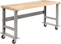 Global Industrial Mobile Adjustable Height Workbench, Maple Butcher Block Square Edge, 72" W x 30" D, Gray