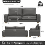 Faux Leather Couch, Mid Century Modern Comfy Loveseat Sofa with Wide Arm, Side Pockets, Solid Wooden Frame for Office, Living Room and Bedroom, 3 Seater (Gery, 88.58 inches)