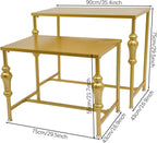 2Pcs Retail Display Tables, Shoe Handbag Display Stand Nesting Tables Set Heavy Duty Purse Display Risers for Home Boutique Retail Store (Gold)