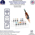 Marketing Holders Wine Bottle Topper Liquor Pourer Display Stand 12 Slot Rack .75 Inch Wide Holes Clear Acrylic 2 Tier Riser 11.75 Inch Wide by 4.75 Inch Deep Retail Countertop Showcase