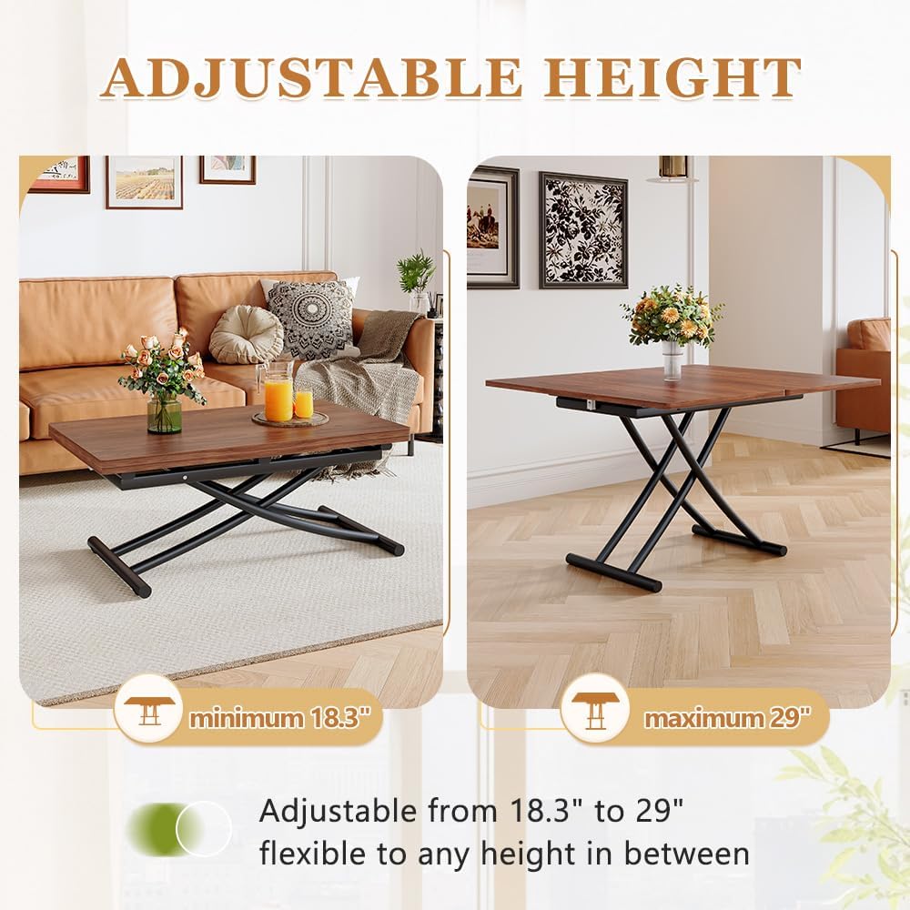 Adjustable Height Coffee Table to Dining Table, Lift Top Foldable Dining Tabl...