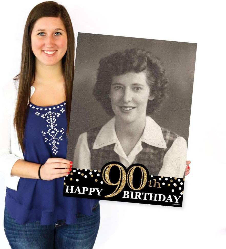 Big Dot of Happiness Custom Adult 90th Birthday - Gold - Photo Yard Sign - Bi...