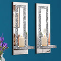 Aeveco Crystal Crush Diamond Mirrored Candle Sconces, Silver Wall Candle Holder Set of 2, Wall Decorations for Living Room，Dining Room (Rectangle Stripe (Style 4))