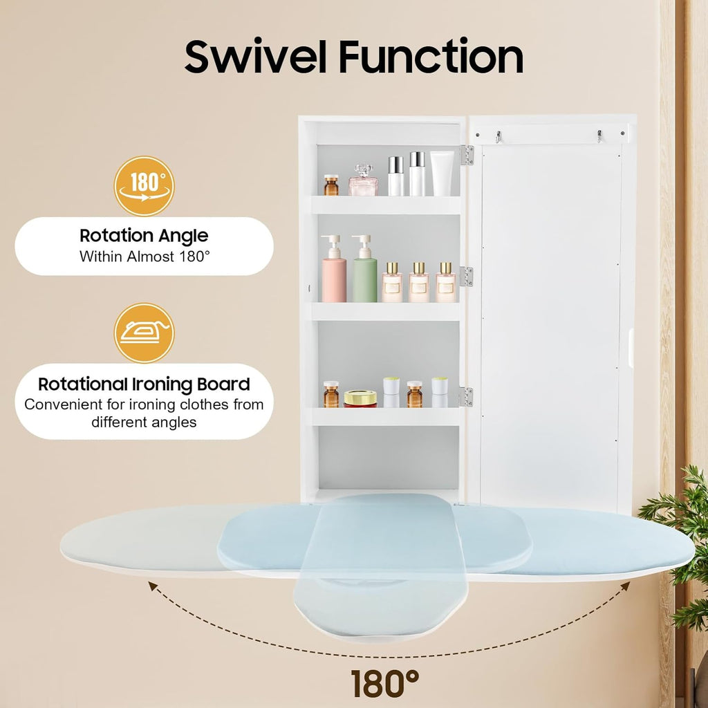 Wall Mounted Ironing Board with Storage Cabinet,Foldable Ironing Storage Station,Built in Foldable Ironing Board Closet with Storage