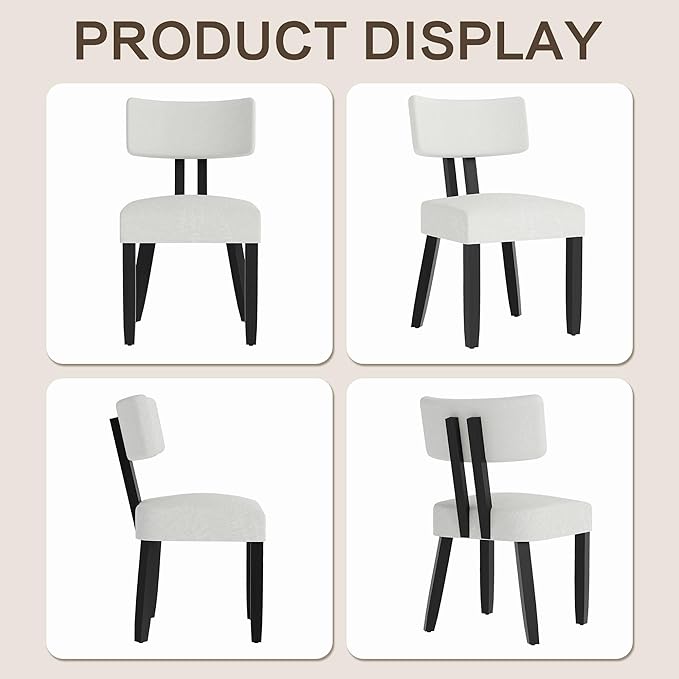GOTMINSI Mid Century Modern Dining Chairs,Velvet Farmhouse Upholstered Kitchen Chairs, Accent Curved Backrest Dining Room Chairs with Hardwood Legs (Beige, 4PCS)