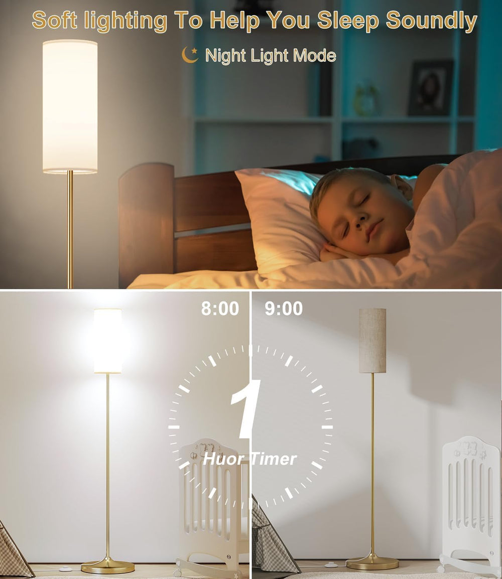 USTO Dimmable Floor Standing Tall Lamp,12W Led Bulb with Remote,Gold