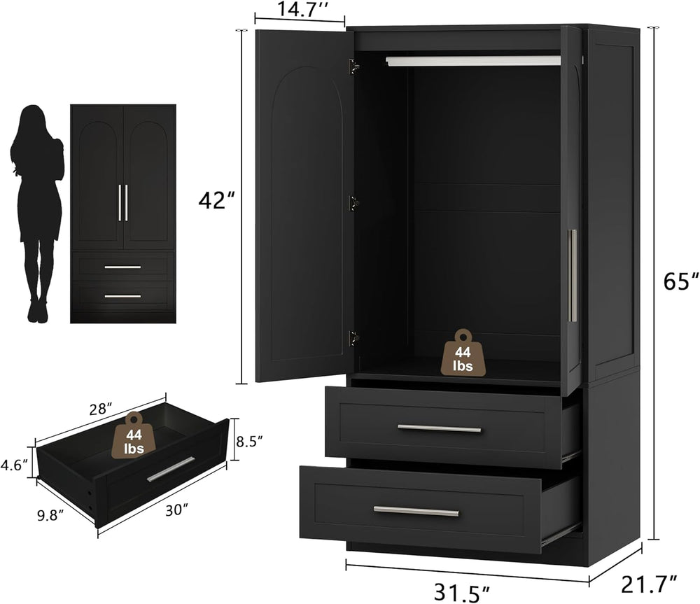 Einhomn Wooden Armoire Wardrobe Closet with 2 Doors and 2 Drawers,Freestandin...
