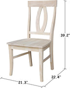 IC INTERNATIONAL CONCEPTS Set of Two Verona Dining Chairs 225lbs wt Capacity, Solid Real Wood, Sturdy Parawood, 21.3"W x 22.6"D x 39.6"H, Unfinished