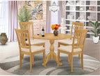 East West Furniture DMAV5-OAK-C 5 Piece Kitchen Table Set for 4 Includes a Round Dining Table with Dropleaf and 4 Linen Fabric Dining Room Chairs, 42x42 Inch, Oak