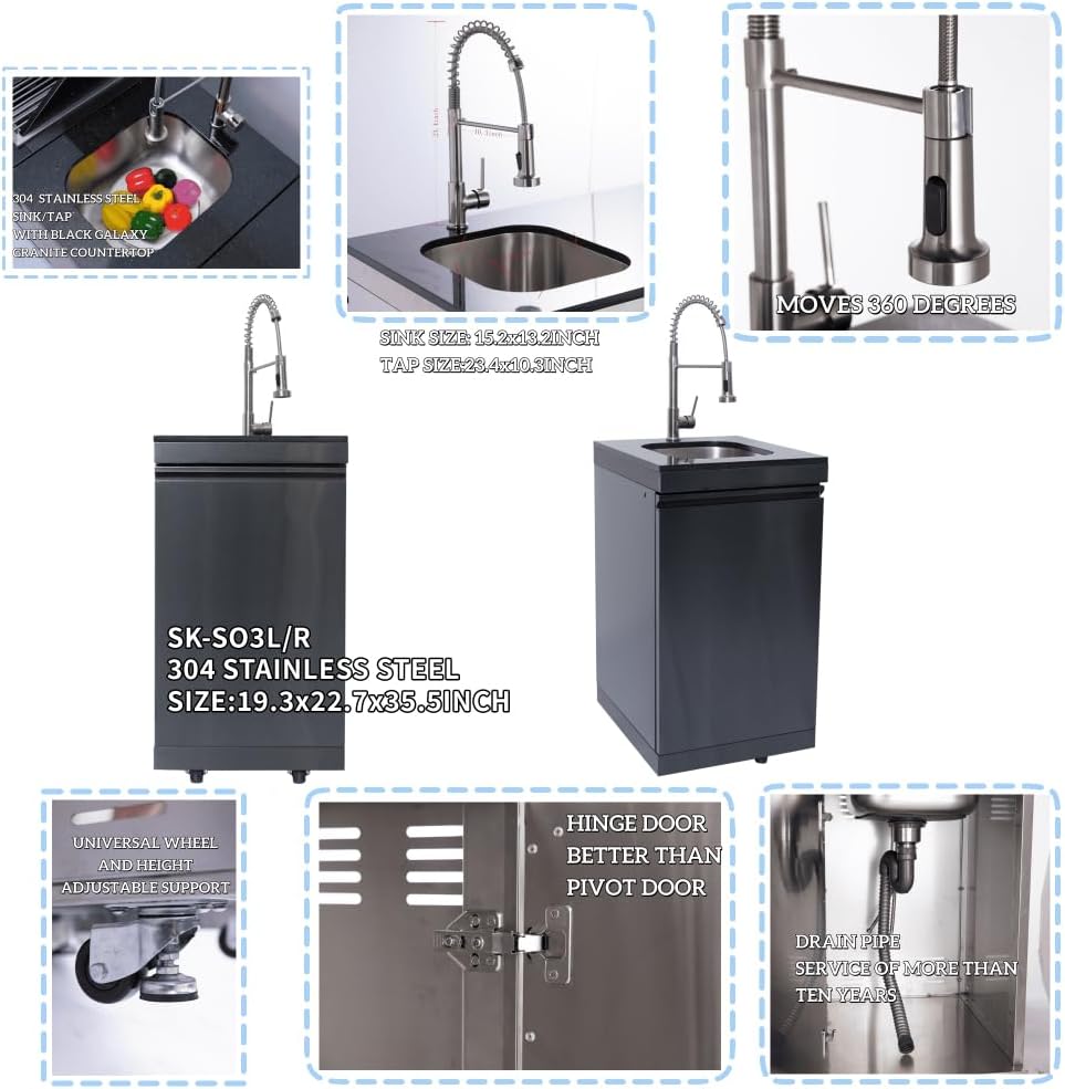 82 Inch 304 Stainless Steel Outdoor Integrated BBQ Kitchen Station (Black) | ...