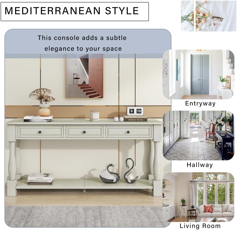 ZOEDO Console Table 63" Long Console Table with Drawers and Shelf for En...