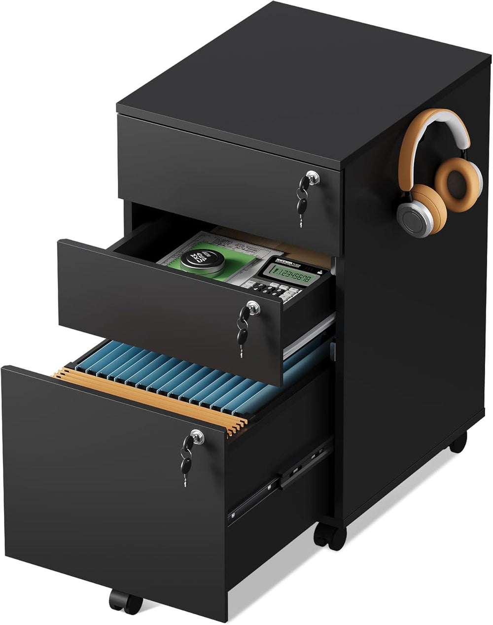 DEVAISE 3 Drawer File Cabinet with Individual Locks, Wood Filing Cabinet for ...
