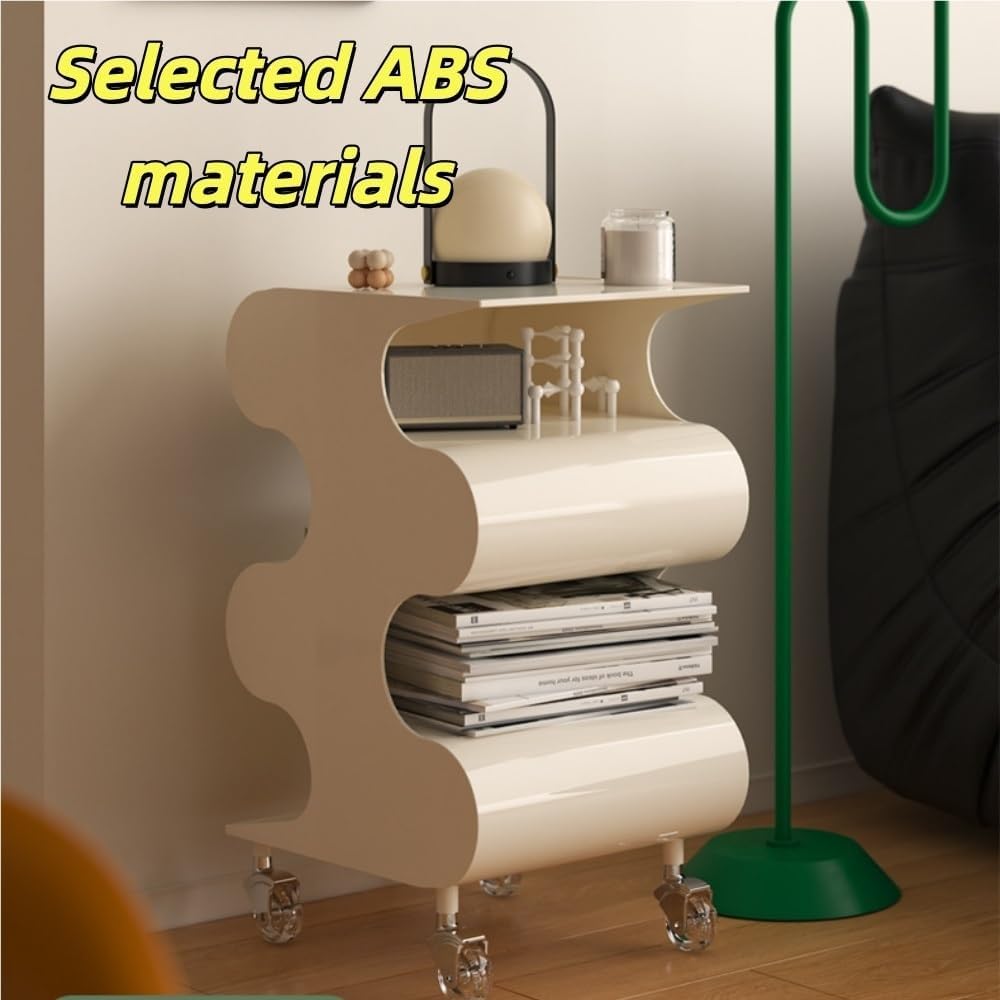ABS Movable Rotating Side Table with Storage, Modern Night Stand, Minimalist ...