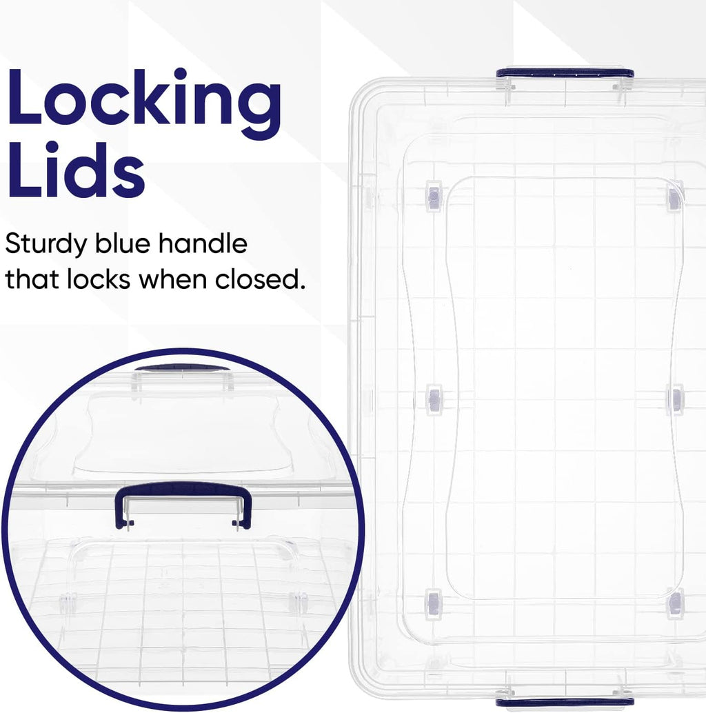 Superio Storage Bins with Lids- Clear Boxes for Organizing, Stackable Plastic Containers- BPA Free, Non-Toxic, Odor Free, Organizer for Home, Office, Dorm (6 Pack, 60 Qt (Wheeled))