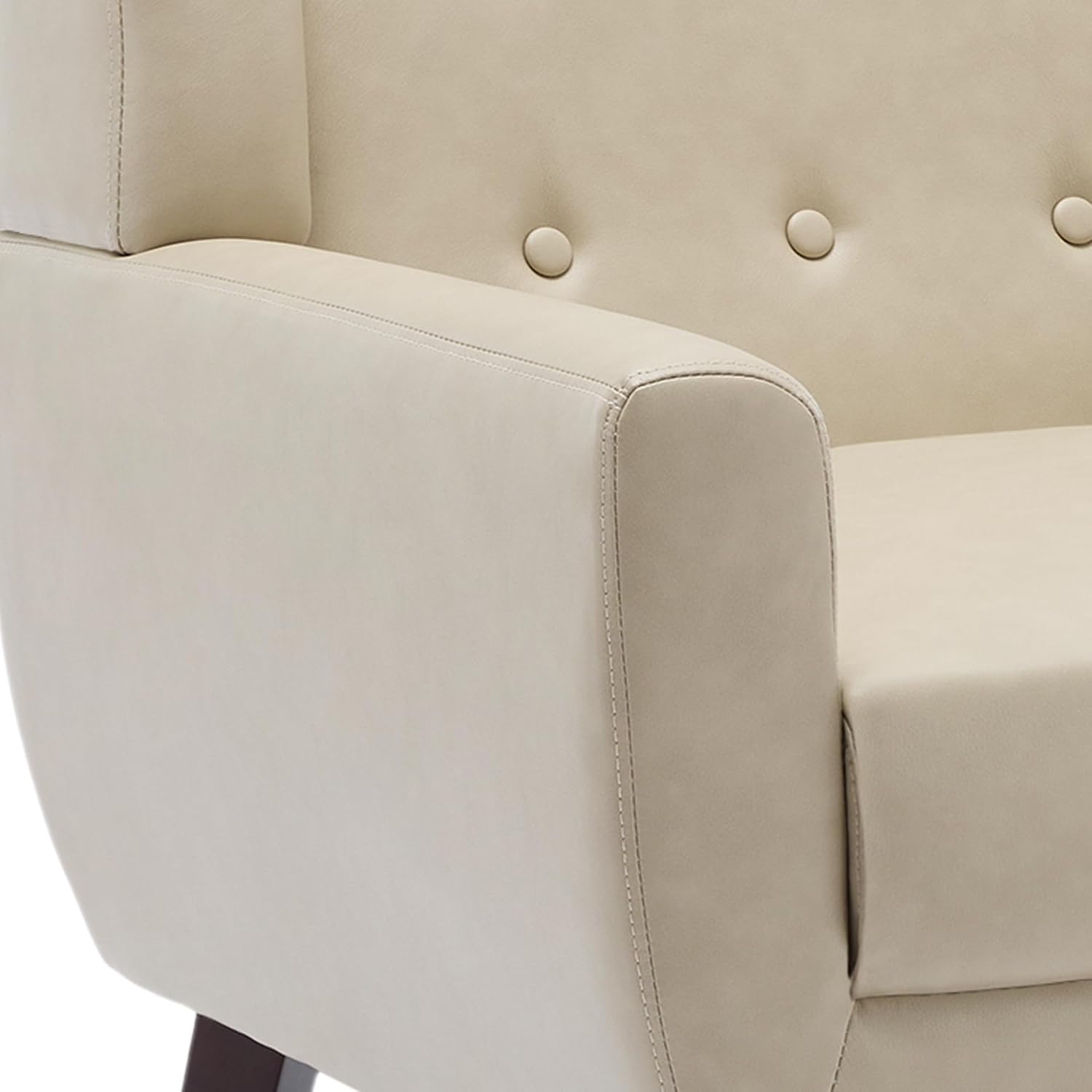PU Leather Accent Chairs Set of 2, Upholstered Armchair, Cream | Mid Century Modern Living Room Chair, Button Tufted Wingback Chair with Removable Cushion, Bedroom Side Reading Seat