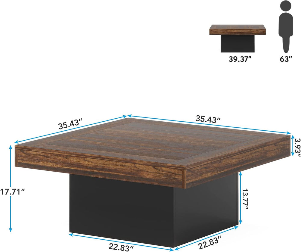 Tribesigns 35.4-Inch Square Coffee Table with LED Light, Modern Wood Coffee T...