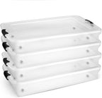 HOMZ 4-Pack Under Bed Storage, Clear Plastic Containers with Lids, 60 Quart, Gray Latch - Stackable Underbed Organizer Bins for Shoes, Bags, Clothes, and Towels