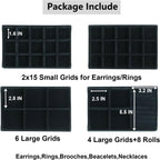 Set of 4 Stackable Jewelry Trays Organizer, Velvet Earring Organizer, Jewelry Organizer Showcase Display Drawer Organizer Storage, Earring Holder Necklace Bracelet Ring Accessary Organizers (Black)