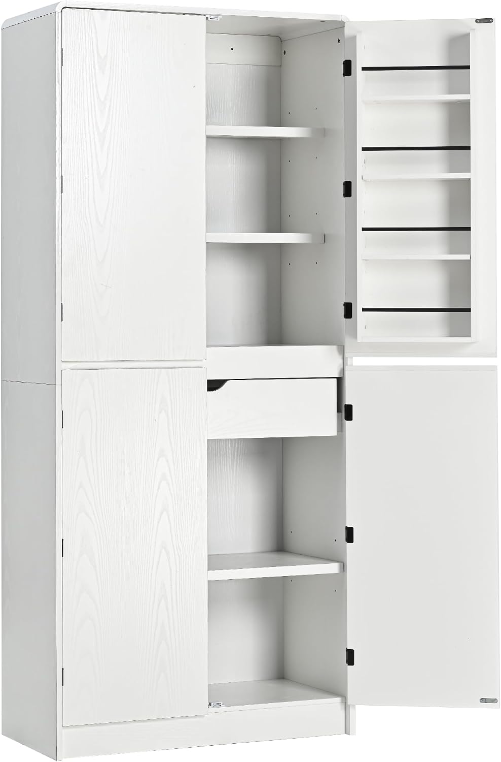 LUMISOL Tall Farmhouse Kitchen Pantry Cabinet with 8 Door Shelves, Curved Des...
