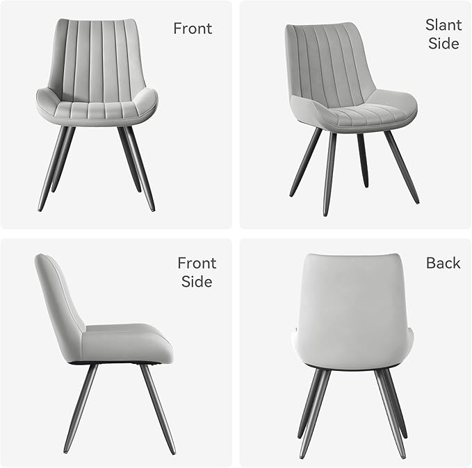 Dining Chairs Set of 6, Mid Century Modern Kitchen Chairs with Soft Cushion, Comfortable Upholstered Fabric Dining Room Chair for Kitchen, Light Grey