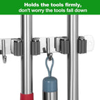 voze 3 Racks and 4 Hooks Mop and Broom Holder Wall Mount, Self Adhesive Heavy Duty Broom Organizer Storage Tool Racks for Kitchen Garden Laundry Garage