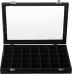 Frebeauty Velvet Jewelry Tray,35 Grid Jewelry Organizer with Clear Lid,Earring Holder Organizer Case with Clasp,Drawer Insert for Rings Studs,13.8 x 9.5 x 2 Inches,Gift for Women Girls(Black)