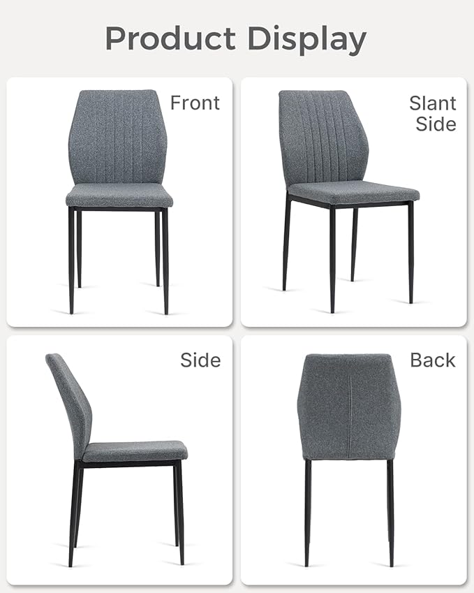 Dining Chairs Set of 4, Upholstered Wooden Dining Room Chairs, Mid Century Modern Fabric Kitchen Chair with Metal Legs Chenille Fabric for Kitchen/Restaurant/Hotel- Dark Gray (Only Chairs)