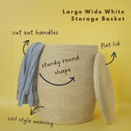 Storage & Organization, Decorative Wicker Baskets for your Home, Laundry Hamper, Baby Nursery Toys Bin, Living Room Blankets Storage, Towels Holder, Wicker, Woven, Lid, Wide, White (Large)