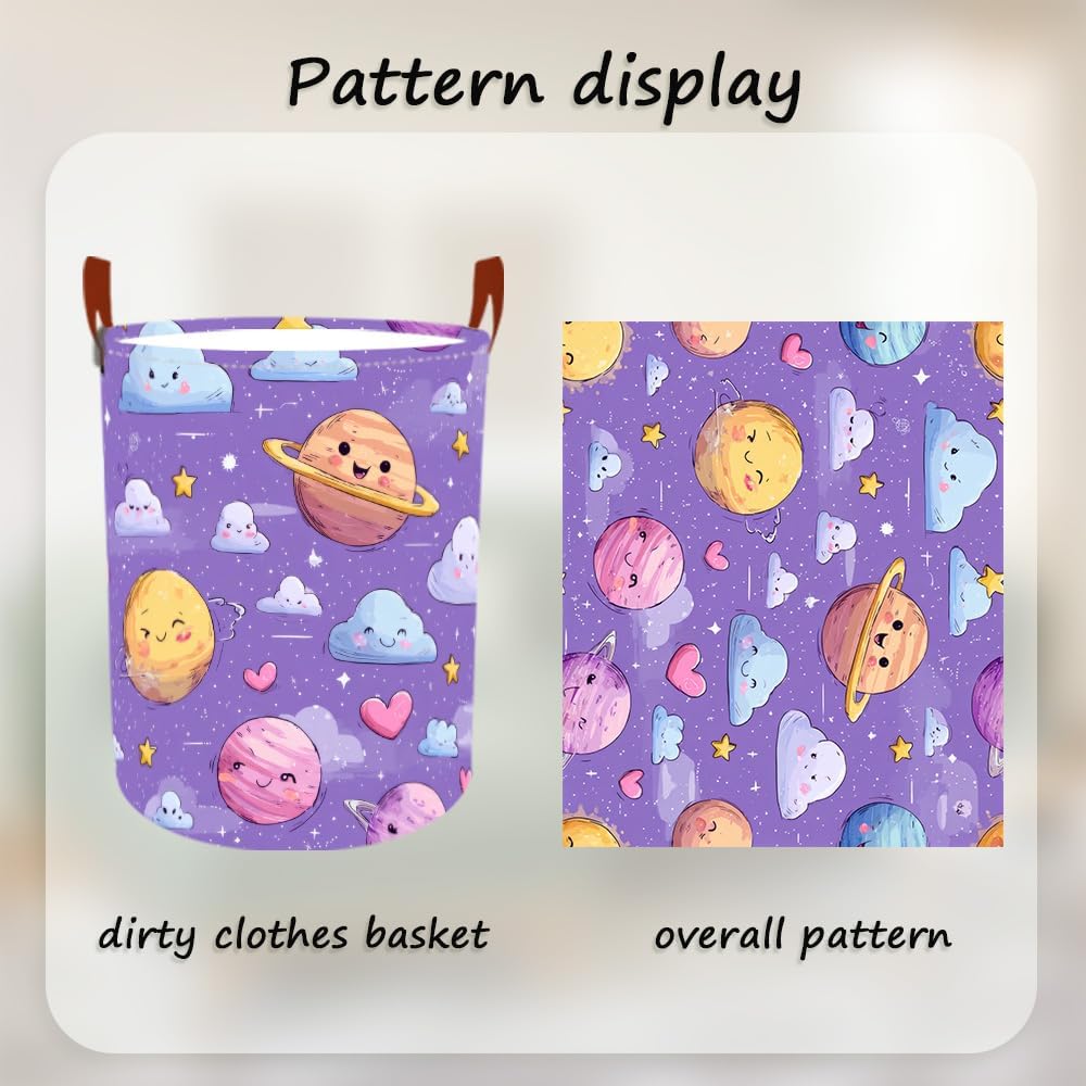 Laundry Baskets 15.7x19.7 Inch Large Cartoon Planets Clouds Design Collapsible Laundry Hamper with Handles Oxford Fabric Clothes Storage Bin Foldable Dirty Clothes Organizer for Bedroom Bathroom Dorm