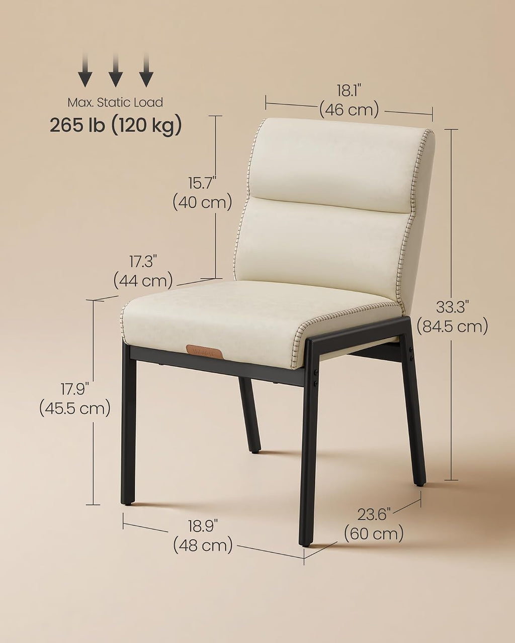 VASAGLE Dining Chairs Set of 2, Upholstered Kitchen Chairs, for Dining Room, Cream White, EKHO Collection UKDC162W101