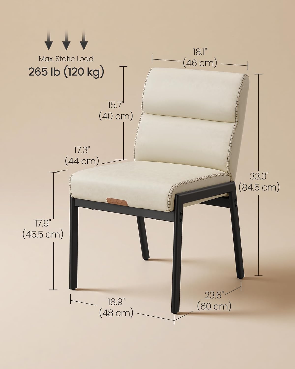 VASAGLE Dining Chairs Set of 2, Upholstered Kitchen Chairs, for Dining Room, Cream White, EKHO Collection UKDC162W101