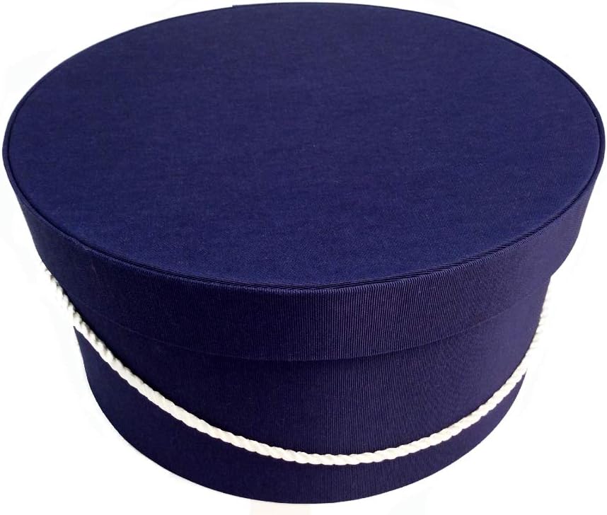 Sarah's Hat Boxes Classic Navy Hat Box – 18.5" x 9.5" (Dia. x Ht.) Handmade in USA – Odorless Non-Toxic Adhesive, Cording Handle – Premium Storage for Hats & Accessories