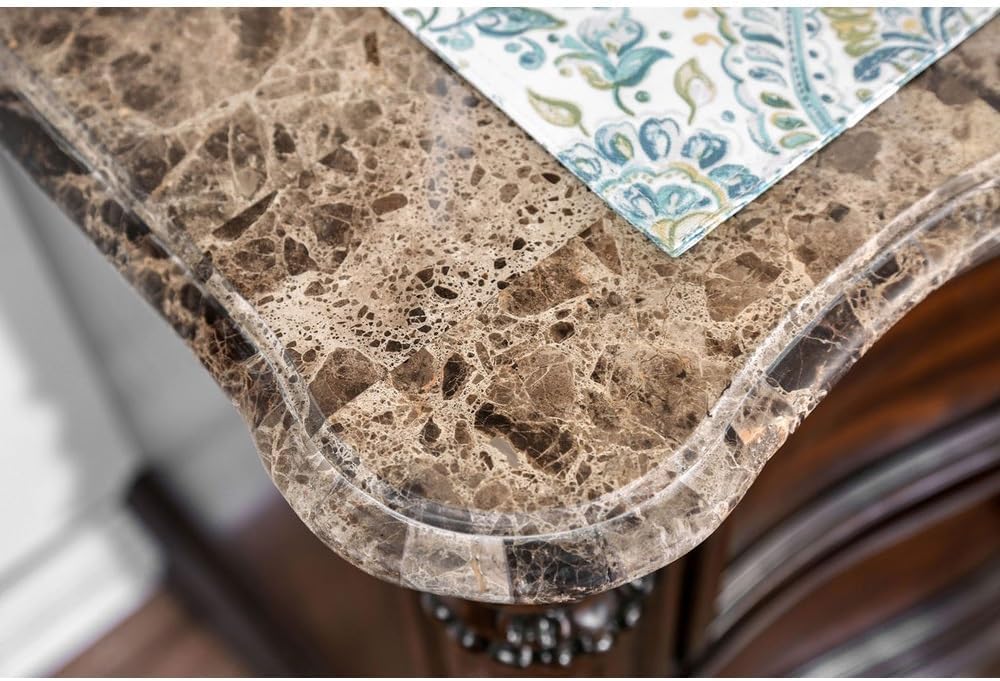 Genuine Marble Top Nightstand with 2 Drawers, Brown Cherry,for Small Spaces