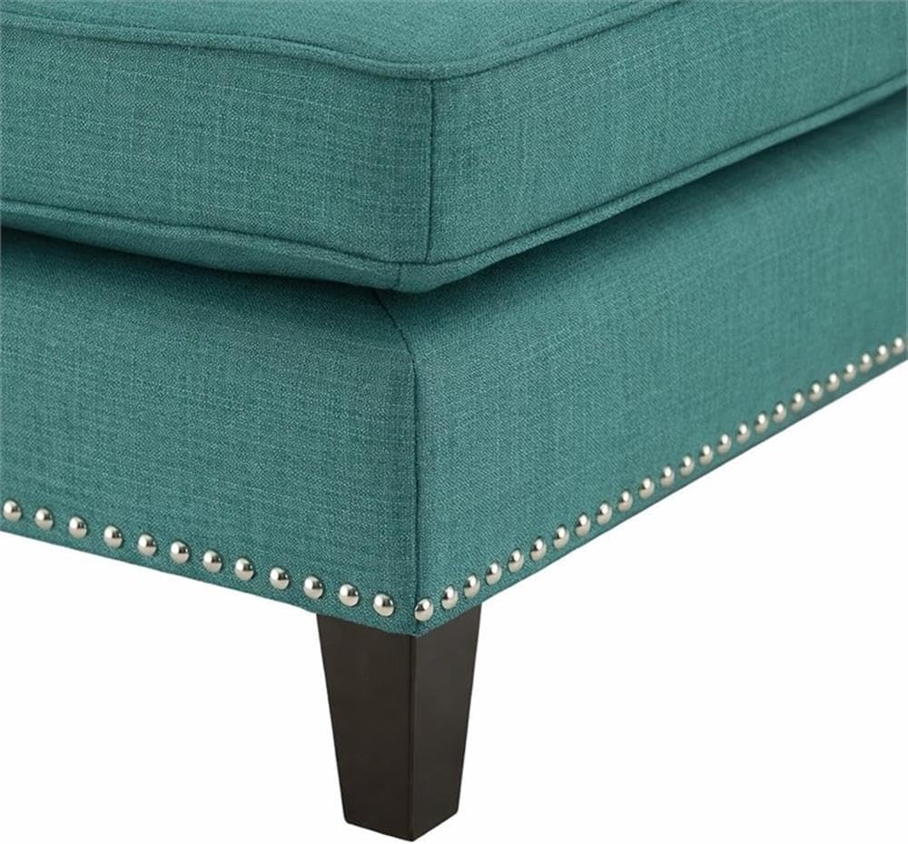 BOWERY HILL Solid Wood Frame Ottoman, Teal Fabric Upholstery, Nail Head Trim,...