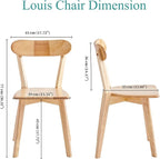 Wood Louis Dining Chairs Set of 2 100% Natural Solid Wood Home Kitchen Modern Kitchen Wood Chairs with Curved Backrest