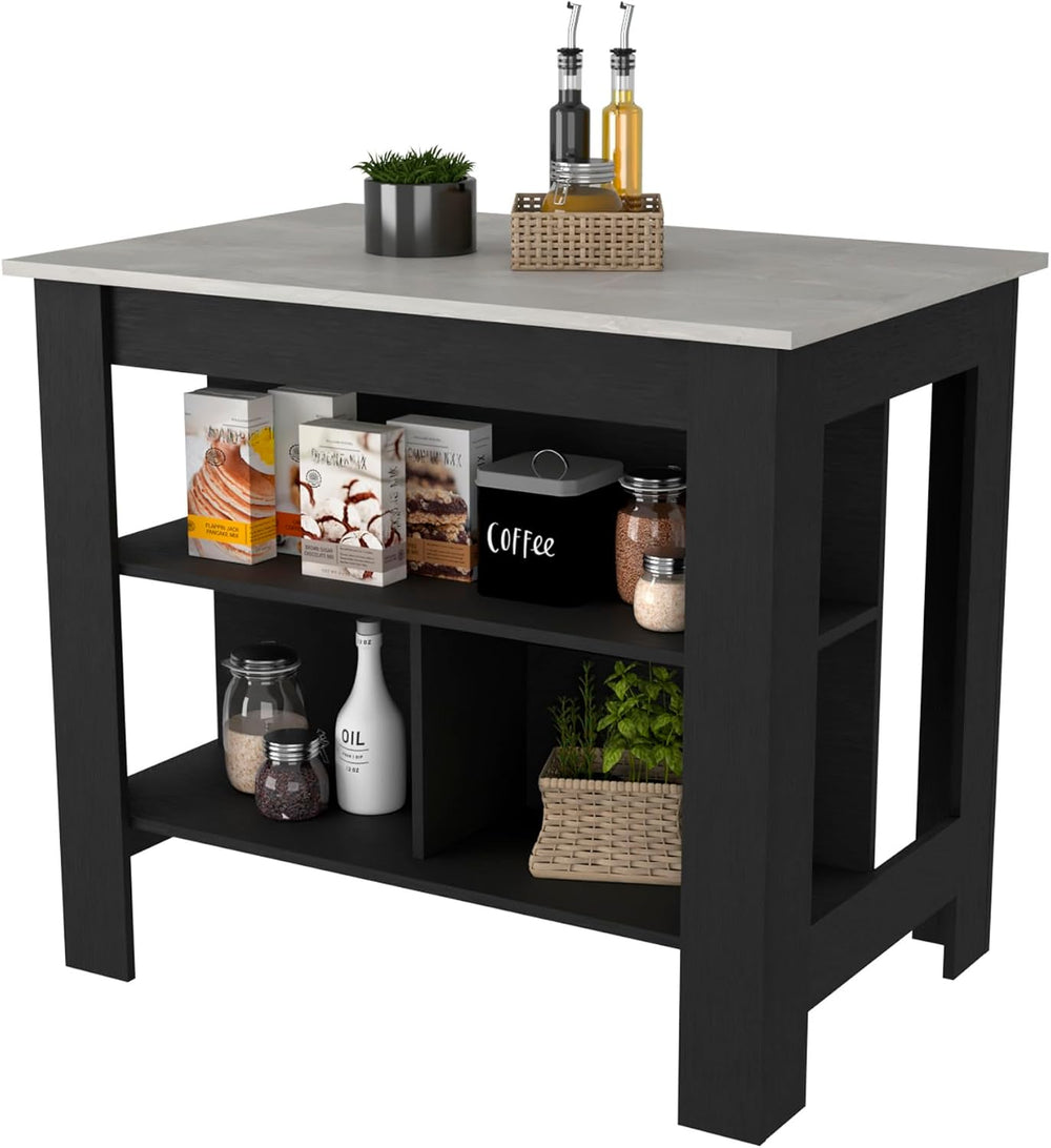 Kitchen Island with Three Concealed Shelves Multicolor | Three concealed stor...