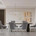 Velvet Upholstered Dining Chairs Set of 6, Modern Style Kitchen Side Chairs with Nailhead Trim and Silver Plated Leg, Metal Pulling Ring for Dining Room Living Room(Gery-Silver Plated Leg)