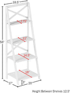 4-Tier Ladder Bookshelf - Freestanding Shelved Bookcase with X-Back Frame and Leaning Look - Display Shelves for Home or Office by Lavish Home (White)