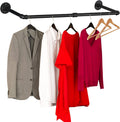 Wall Mounted Clothes Rack - 54"Industrial Pipe Clothing Garment Rack, Space - Saving Heavy Duty Detachable Black Iron Clothes Hanger Pole, Multi-Purpose Hanging Rod for Closet Storage, 2 Base