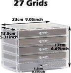 YUFONG Jewelry Organizer with 5 Drawers Clear Acrylic Earring Display Case Velvet Jewelry Storage Box Display Holder for Earring Ring Bracelet Necklace (Gray, 27 Grids)