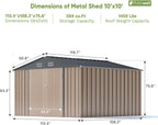 Patiowell 10 x 10 FT Outdoor Storage Shed,Metal Yard Shed with Design of Lockable Doors, Utility and Tool Storage for Garden, Patio, Backyard, Outside use,Brown