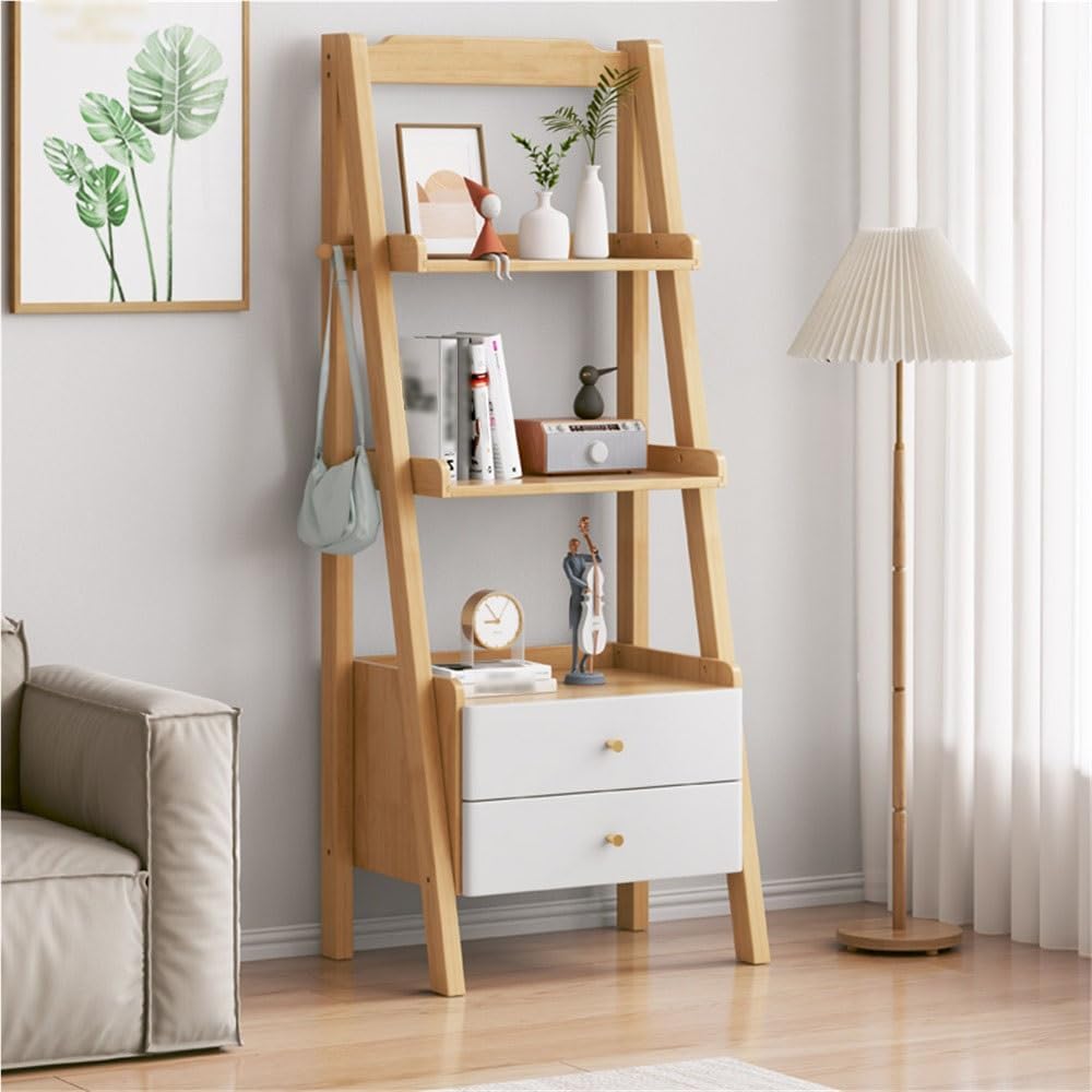 4-Tier Rustic Wood Ladder Shelf, Freestanding Bookcase Organizer for Living Room, Home Office, Bedroom & Balcony - Stylish Storage Solution & Decorative Display