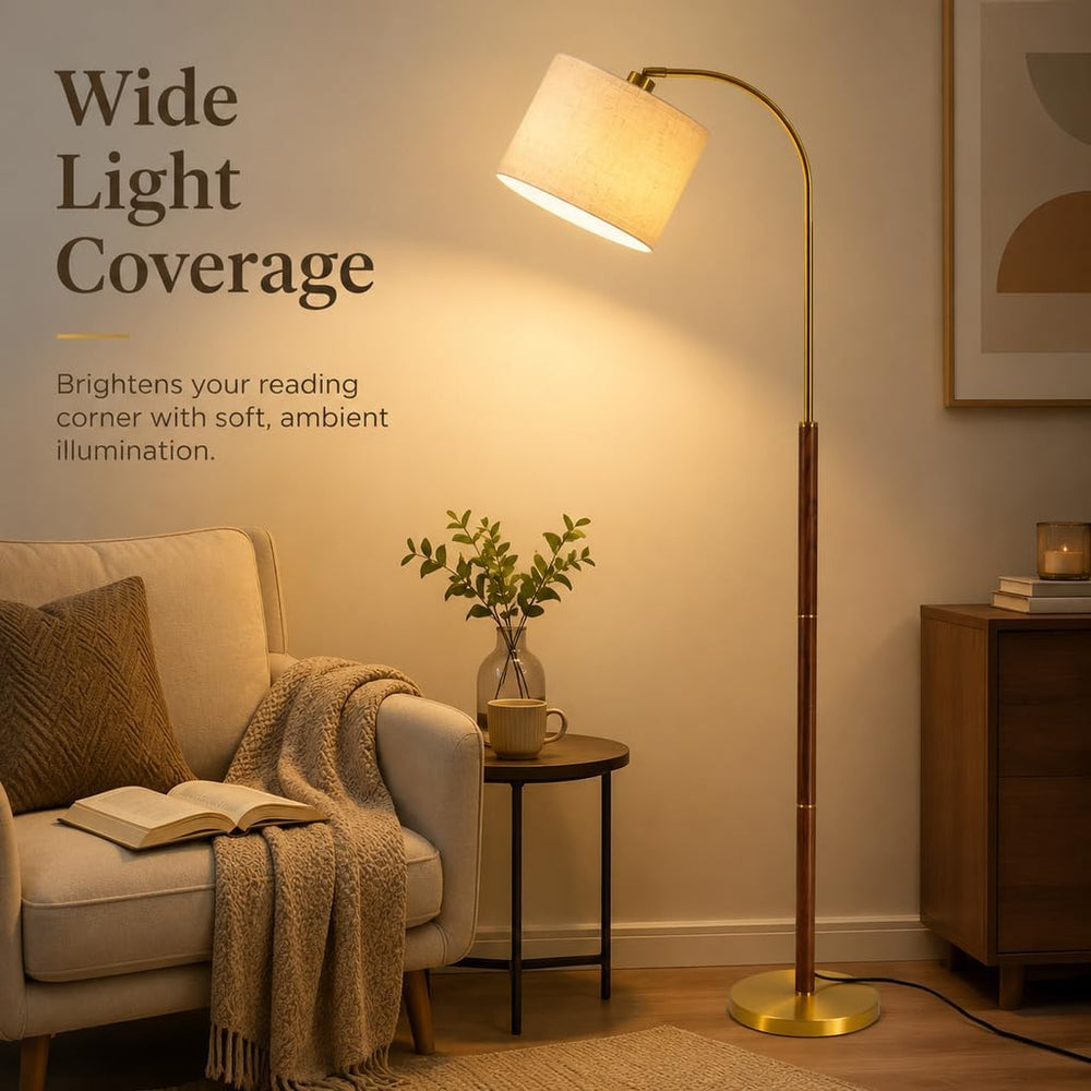 Walnut Gold Arc Floor Lamps for Living Room 62.6" Mid Century Modern Lamp