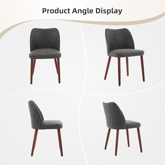 Dining Chair Set of 4, Leather Upholstered Dining Chair with Wood Legs, Wing Backrest, Wooden Kitchen Chair, Kitchen Chairs with Thick Cushions for Dining Room, Living Room, Dark Grey