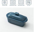 FE Butter Dish, 10 oz Ceramic Butter Keeper with Water Line, French Butter Dish with Lid for Countertop (Blue)